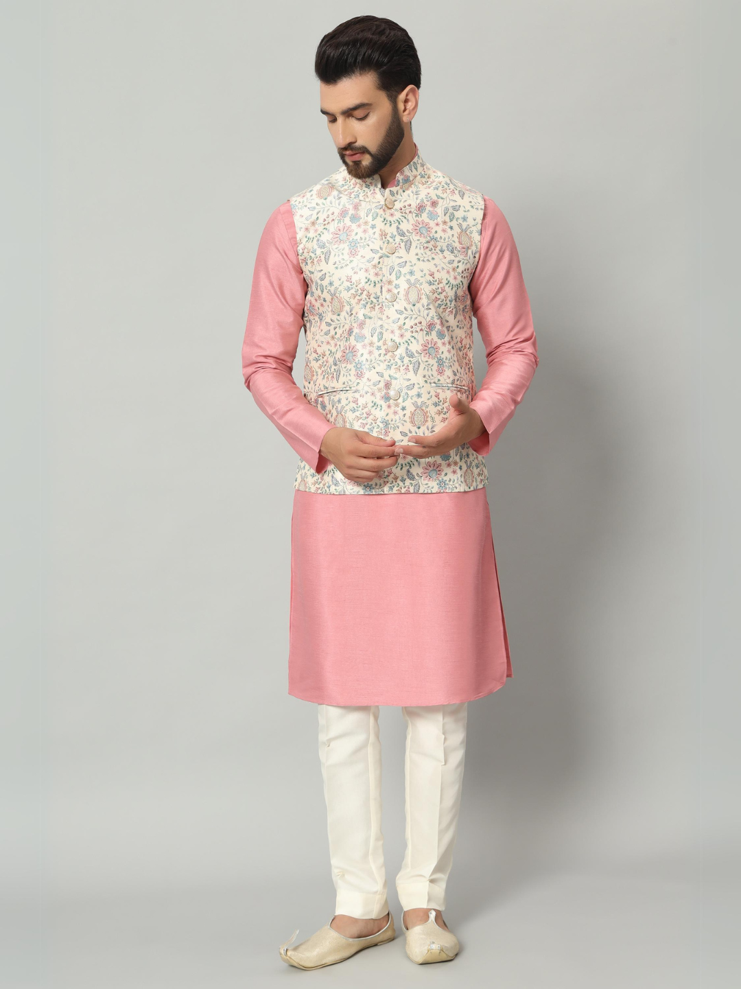 Rose Pink Kurta Nehru Jacket Trouser Set