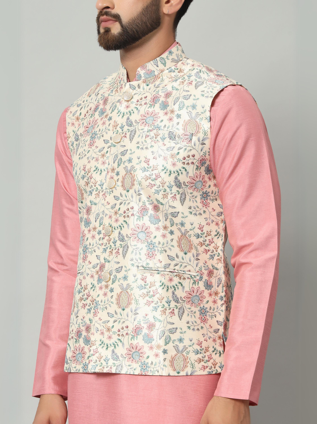 Rose Pink Kurta Nehru Jacket Trouser Set