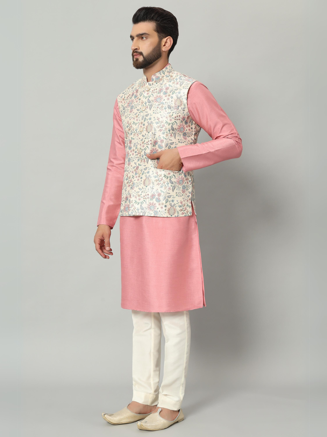 Rose Pink Kurta Nehru Jacket Trouser Set