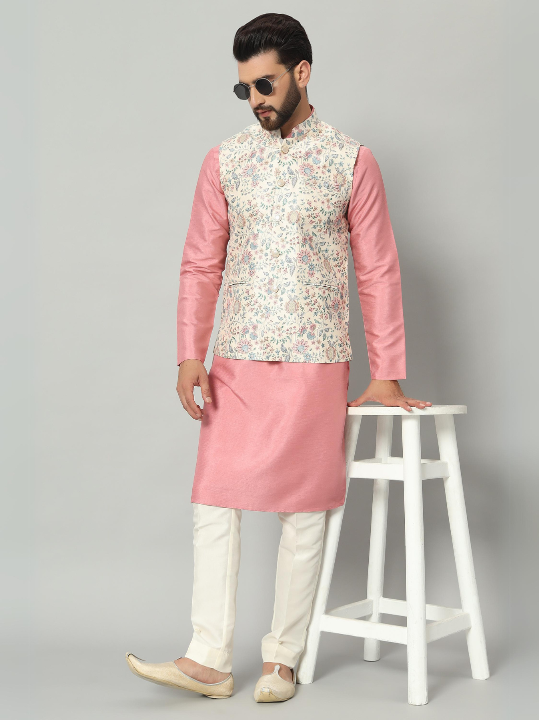 Rose Pink Kurta Nehru Jacket Trouser Set