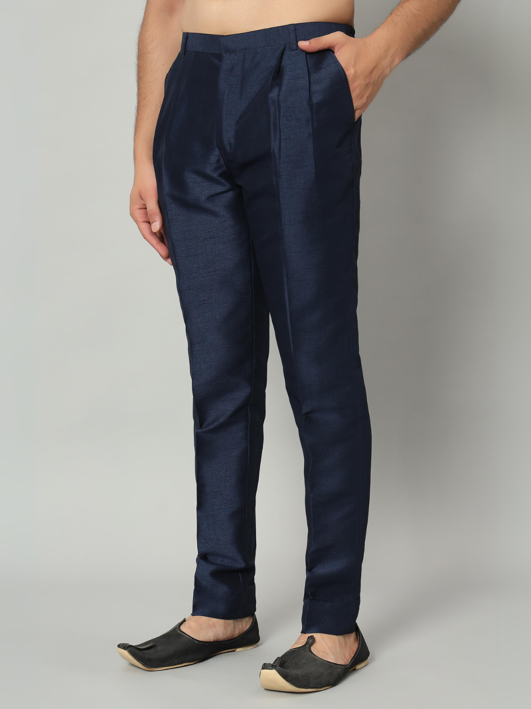 Navy Blue Kurta Velvet Nehru Jacket Trouser Set