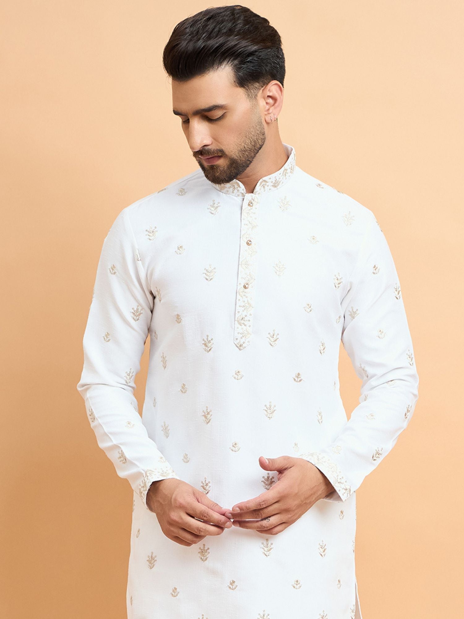 White Lucknowi Embroidered Kurta Set