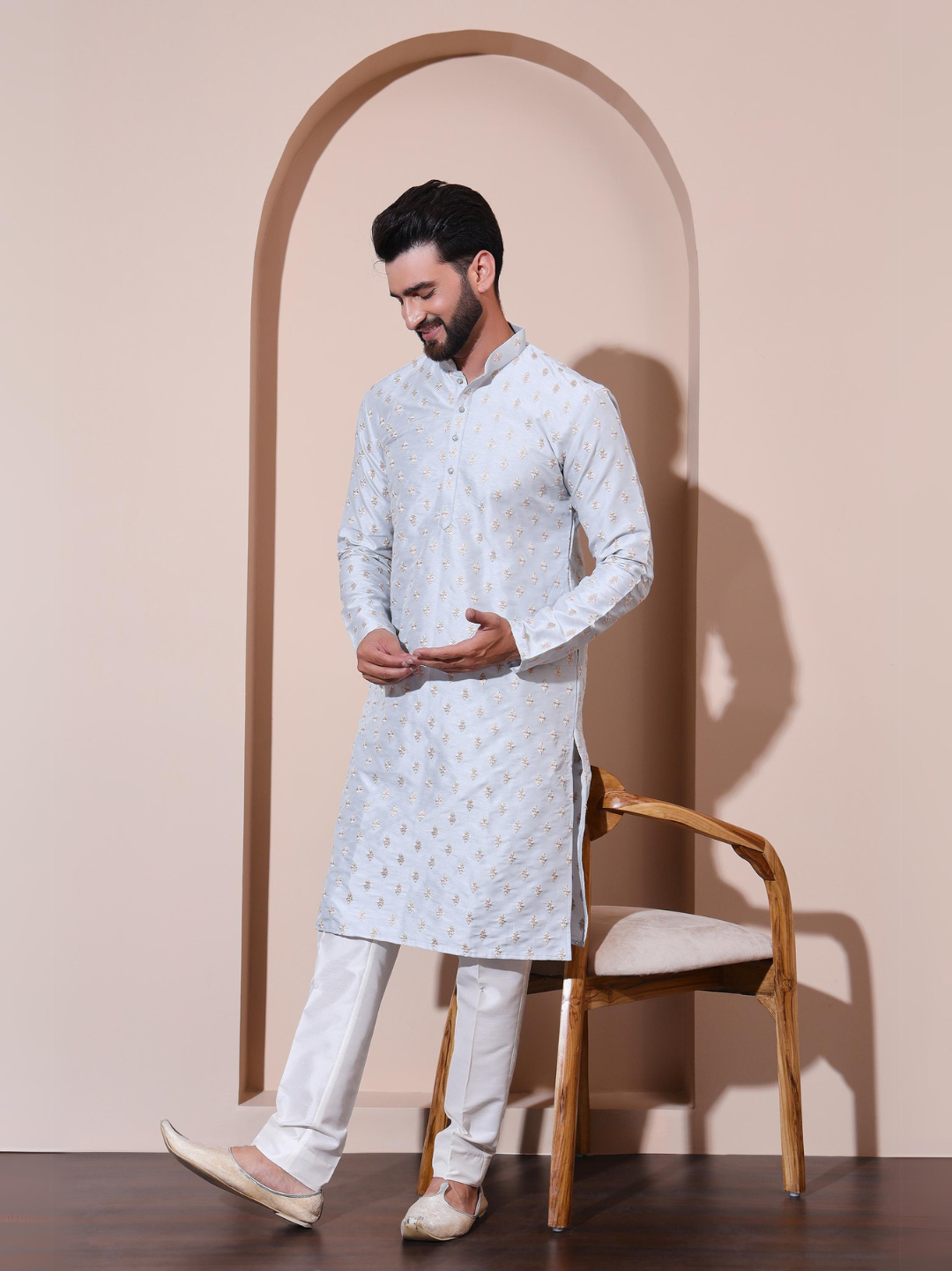 Magnet Men's Sky Embroidered Kurta Trouser Set