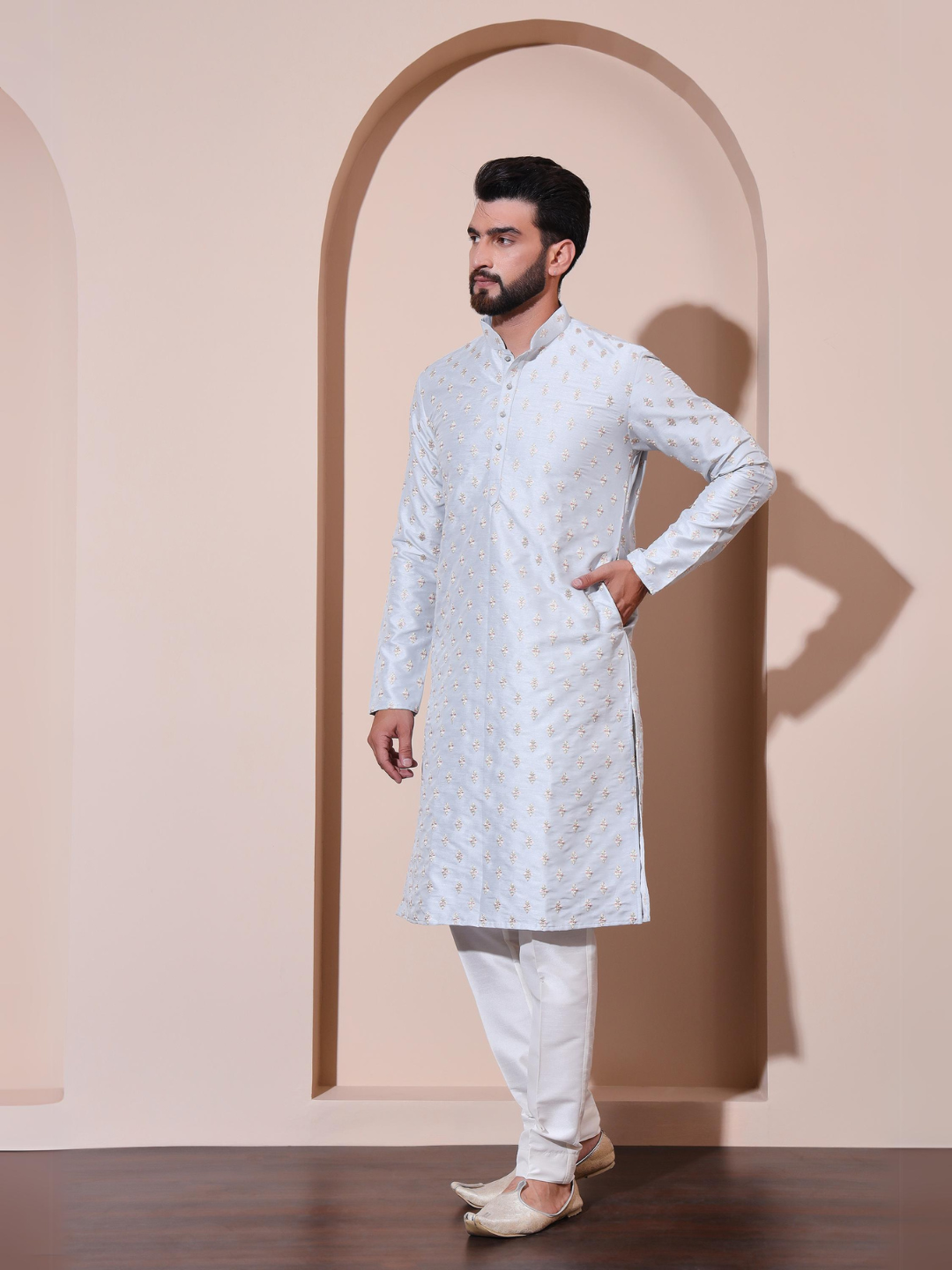 Magnet Men's Sky Embroidered Kurta Trouser Set