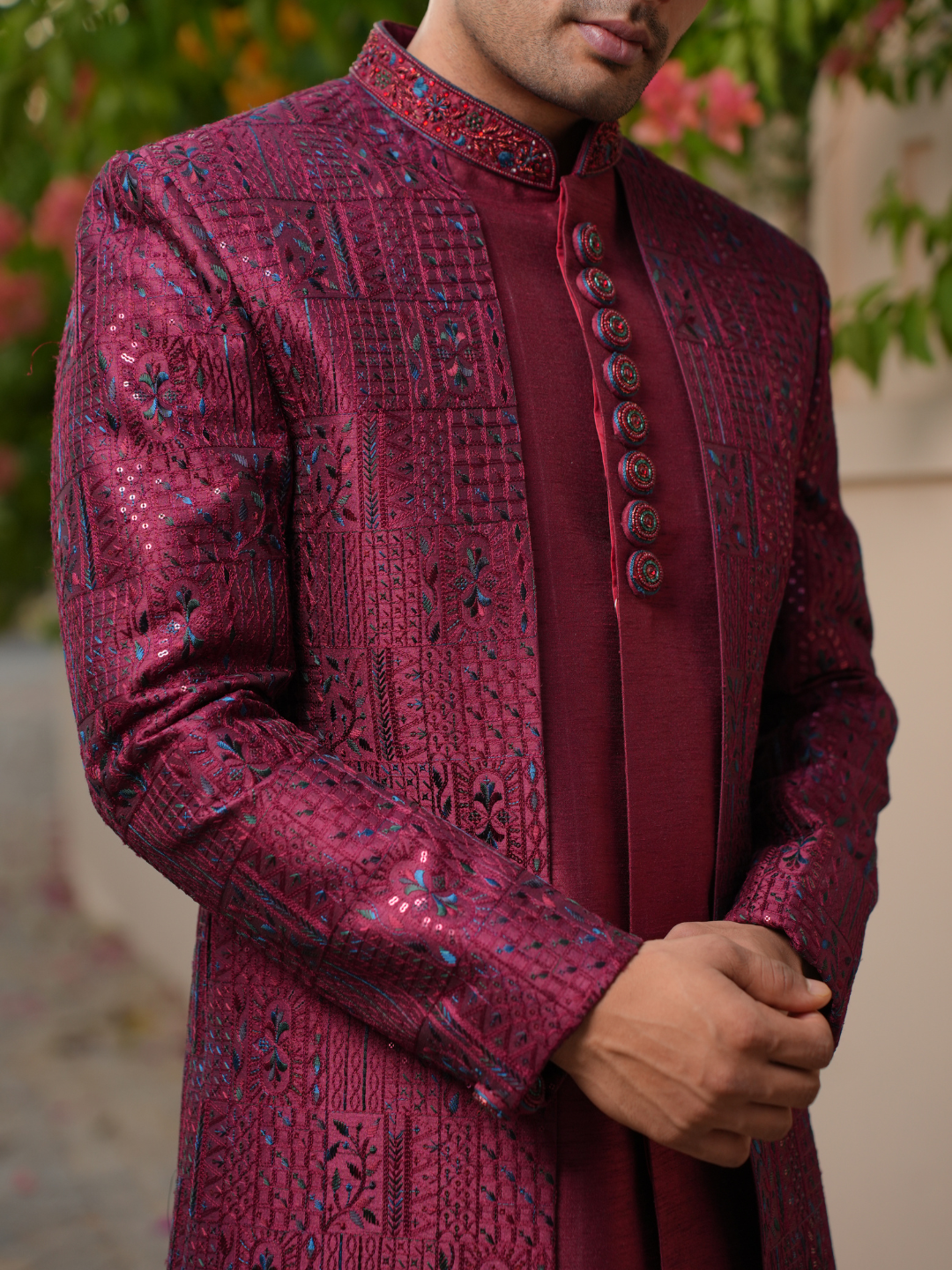 Maroon 3 Piece Indo Western Set
