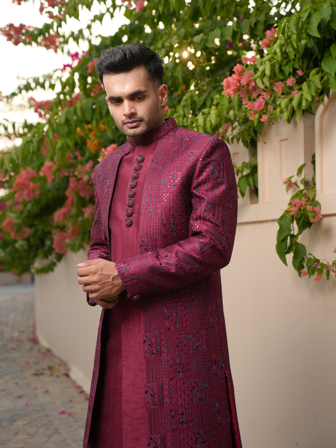 Maroon 3 Piece Indo Western Set