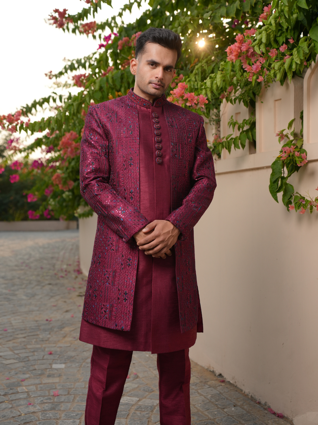Maroon 3 Piece Indo Western Set
