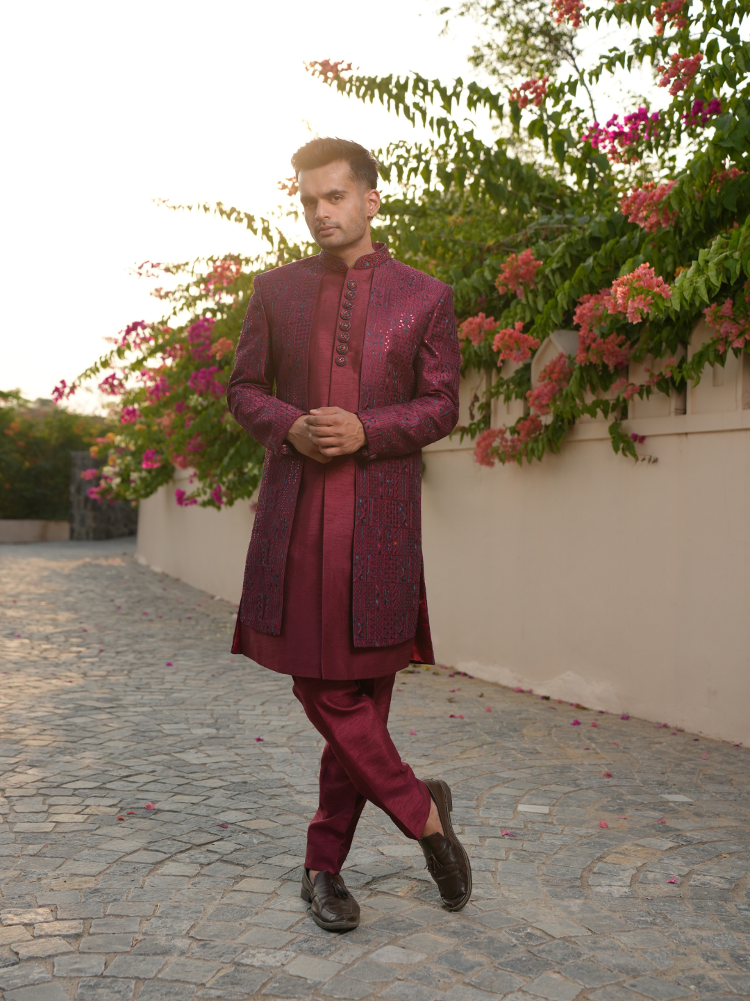 Maroon 3 Piece Indo Western Set