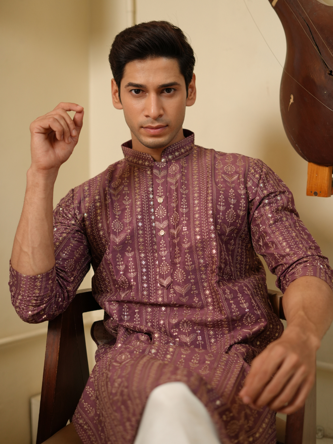 Purple Wine Embroidered Kurta Trouser