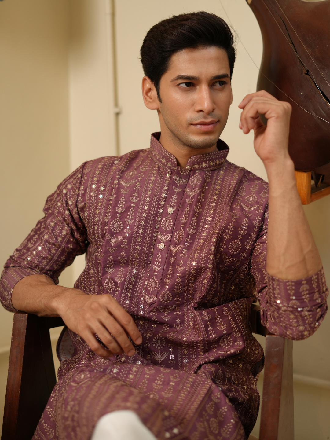 Purple Wine Embroidered Kurta Trouser