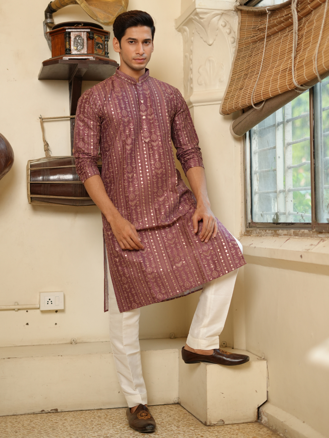 Purple Wine Embroidered Kurta Trouser