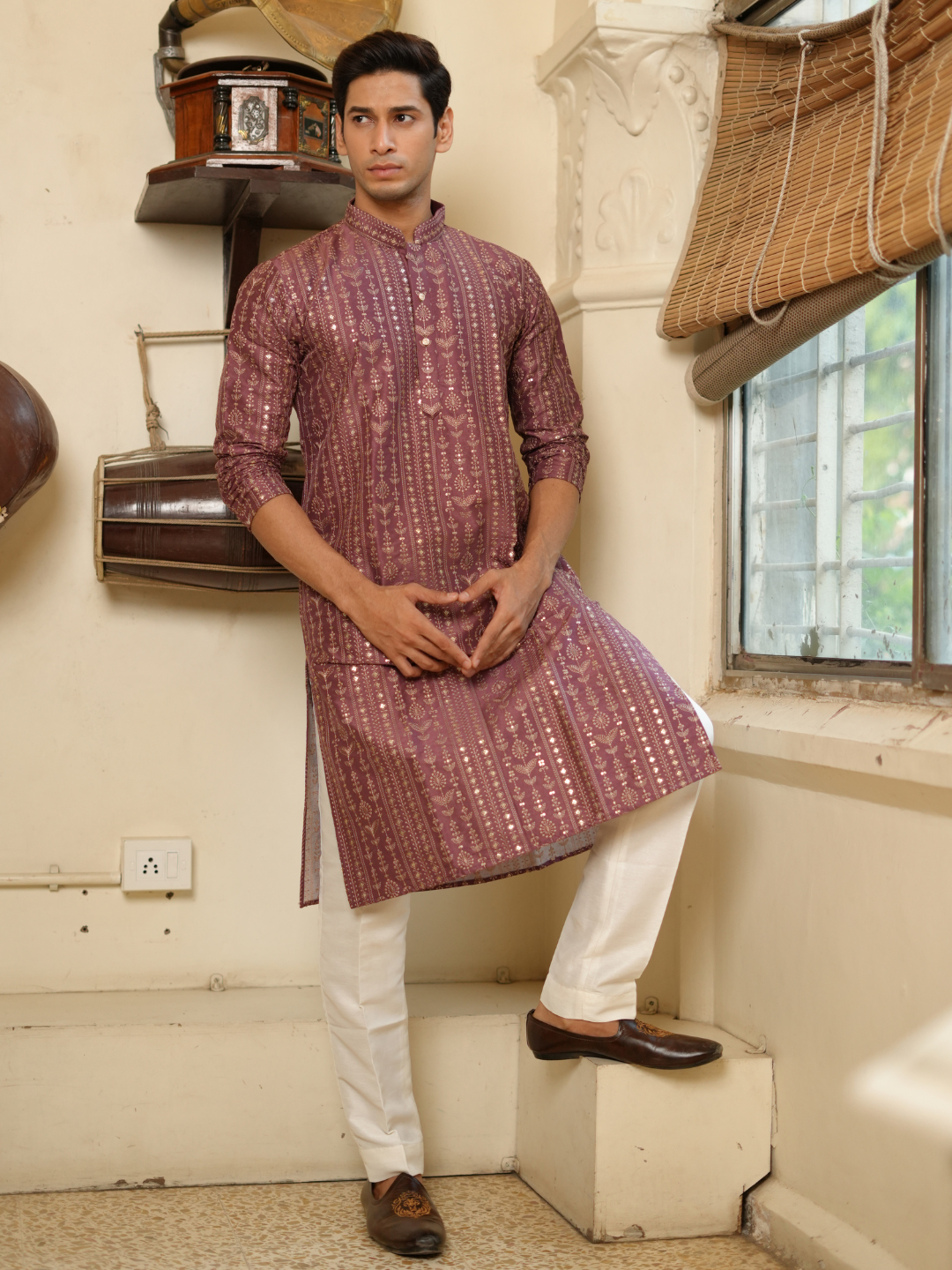 Purple Wine Embroidered Kurta Trouser