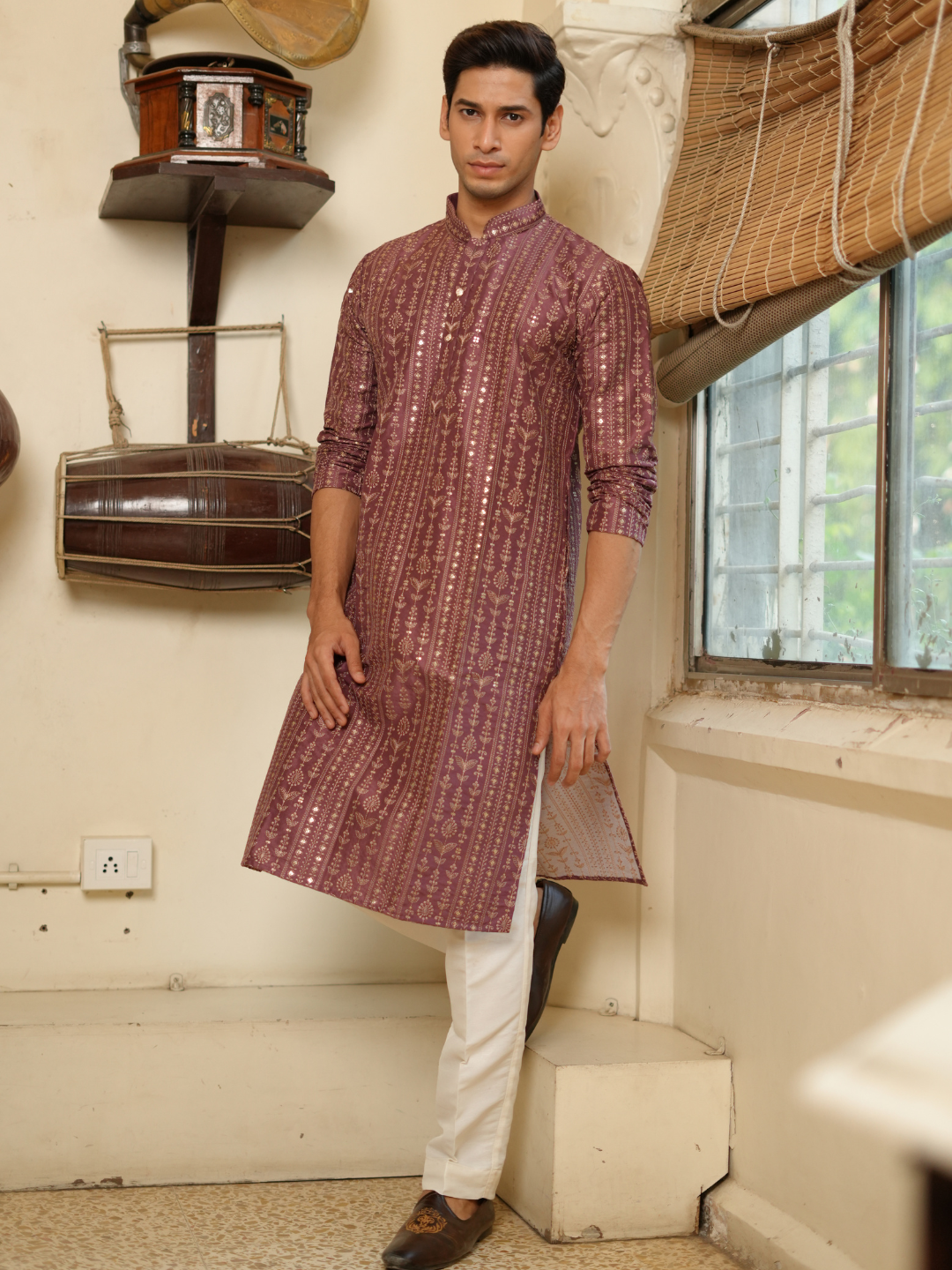 Purple Wine Embroidered Kurta Trouser