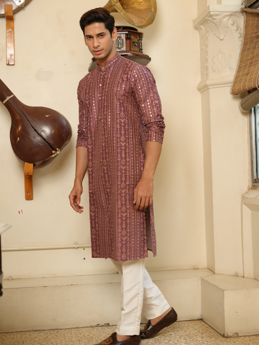 Purple Wine Embroidered Kurta Trouser