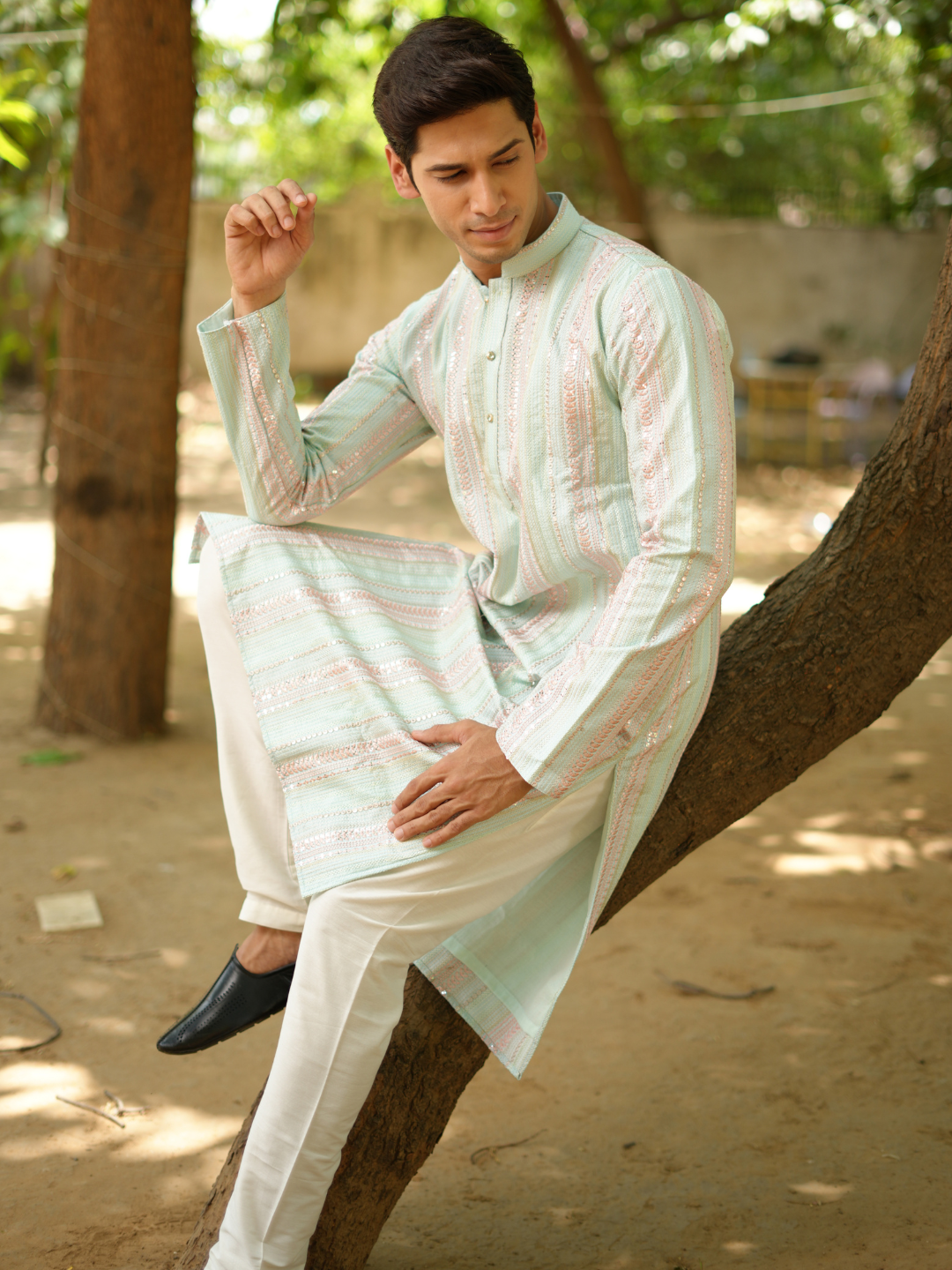 Sea Green Multi Lucknowi Kurta Set