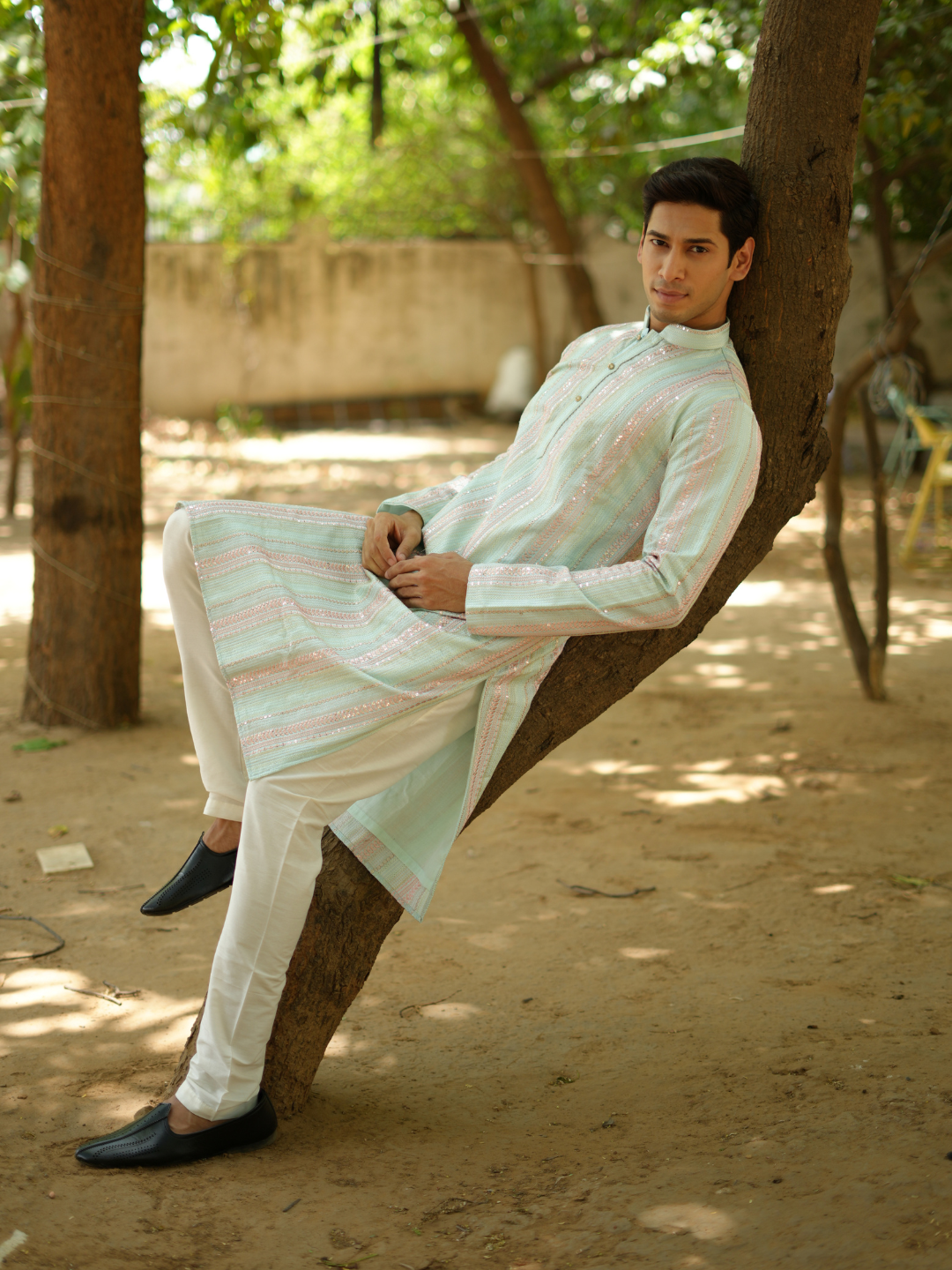 Sea Green Multi Lucknowi Kurta Set