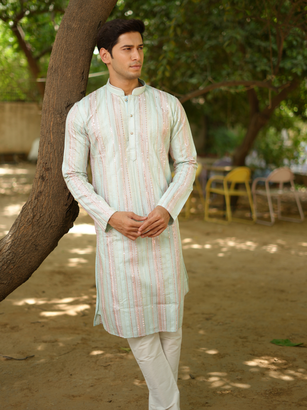Sea Green Multi Lucknowi Kurta Set