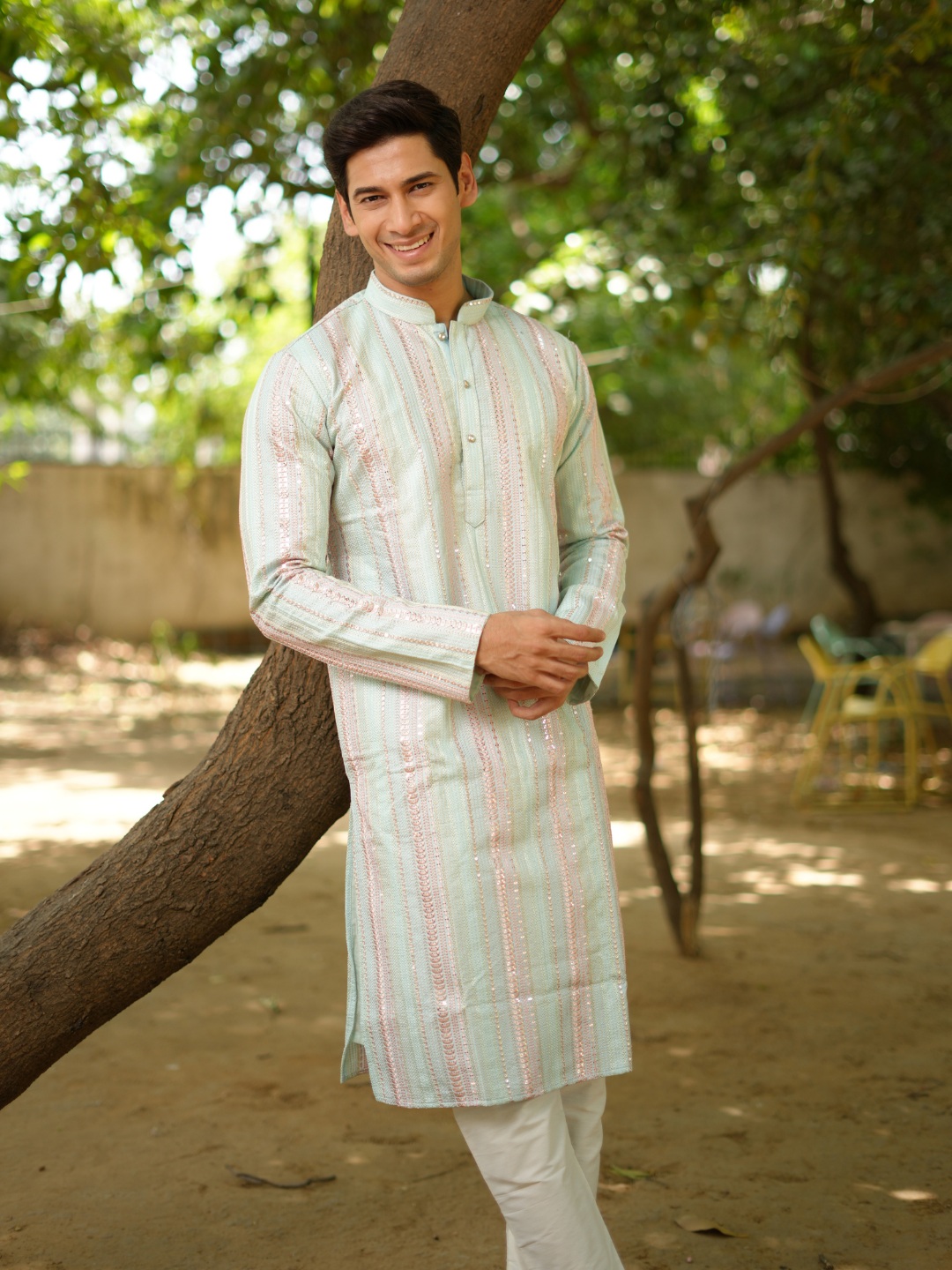 Sea Green Multi Lucknowi Kurta Set