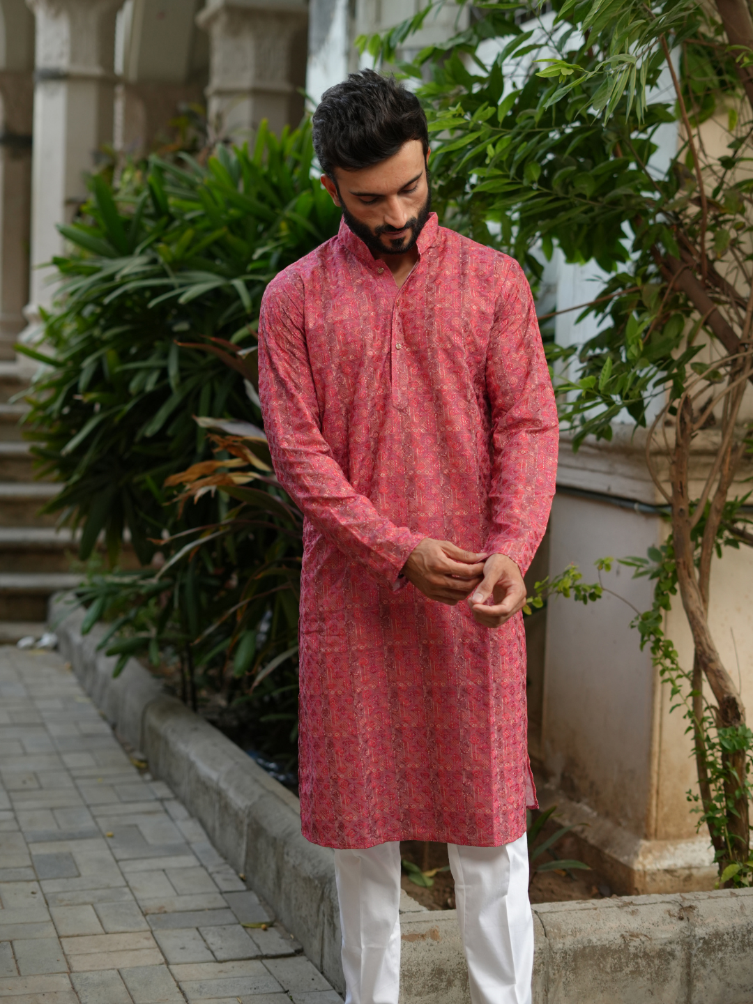 Rose Pink Chicken Kurta Trouser Set