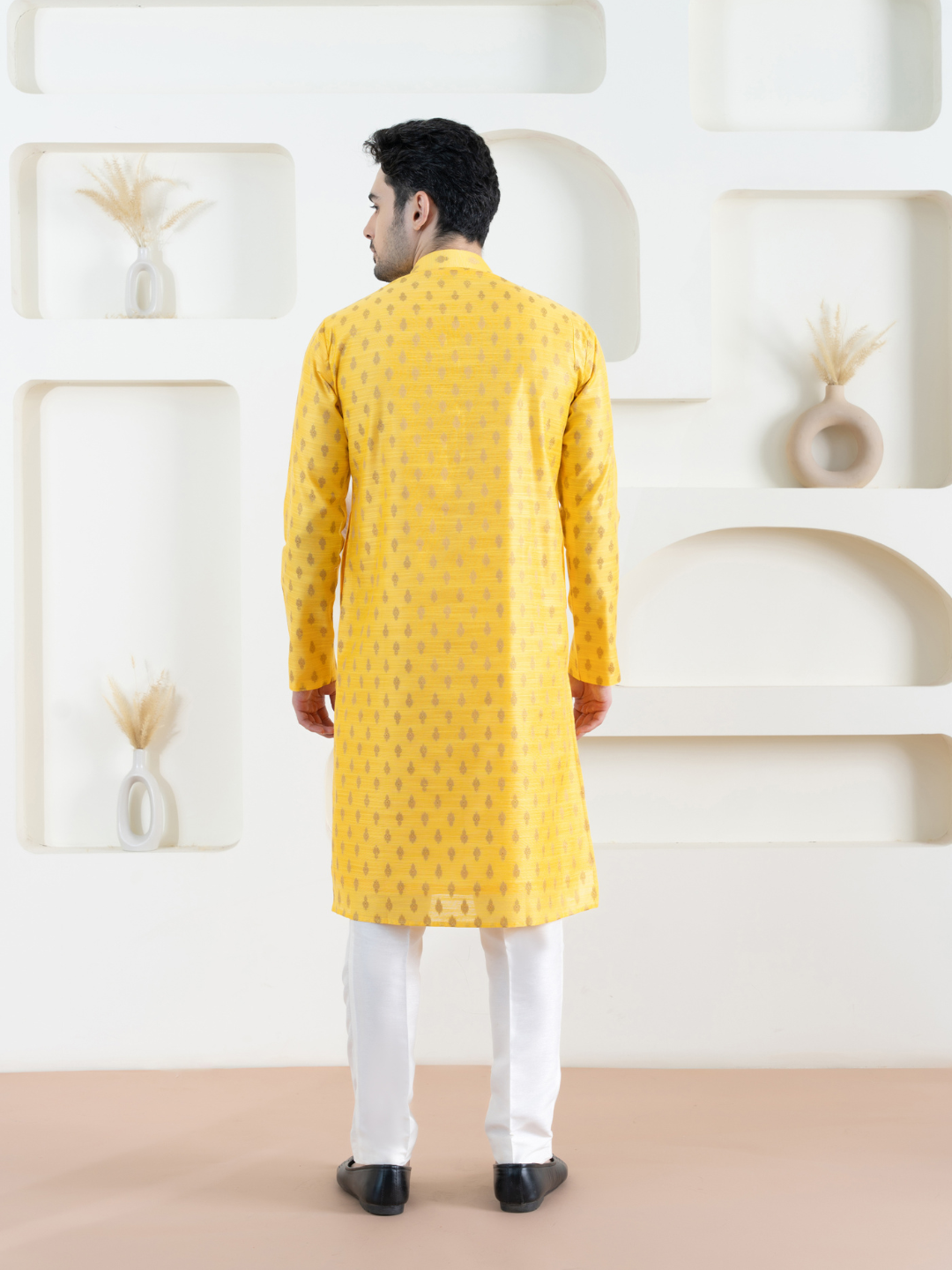 Yellow Brocket Silk Kurta Trouser Set