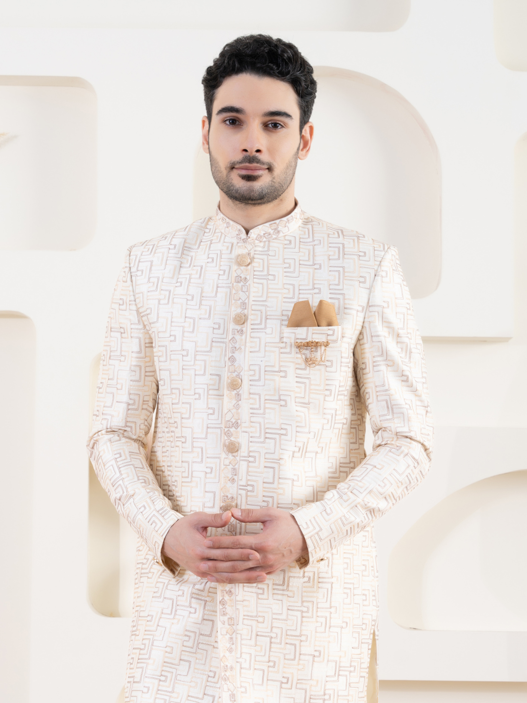 Cream Embroidered Indowestern Set