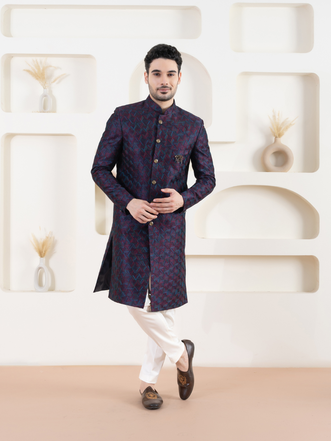 Men Purple Indowestern Set