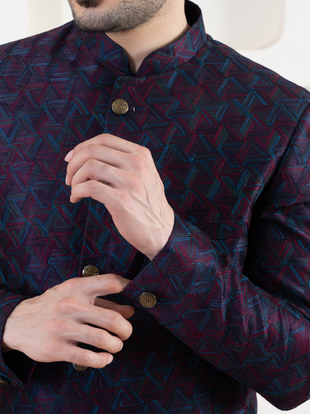 Men Purple Indowestern Set