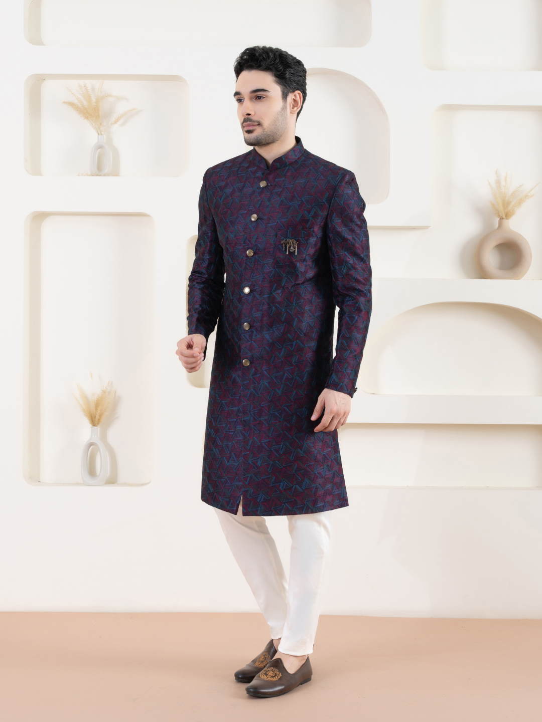 Men Purple Indowestern Set