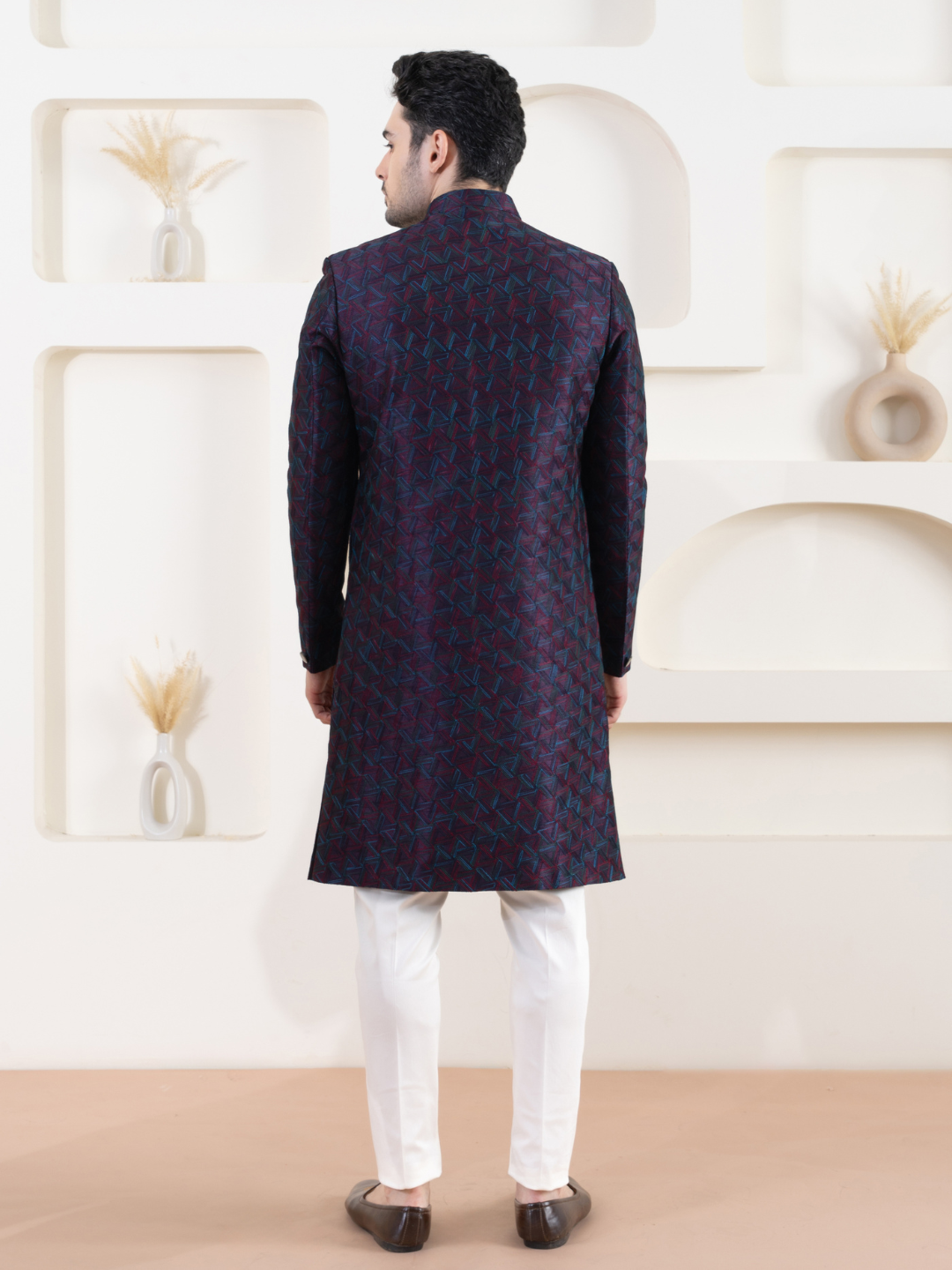 Men Purple Indowestern Set