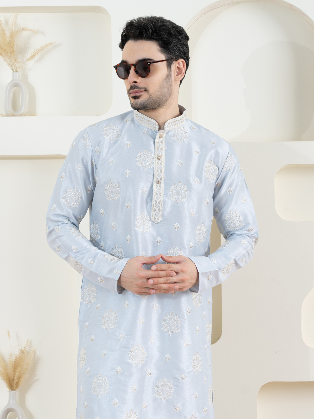 Sky Blue Embroidered Kurta Trouser Set