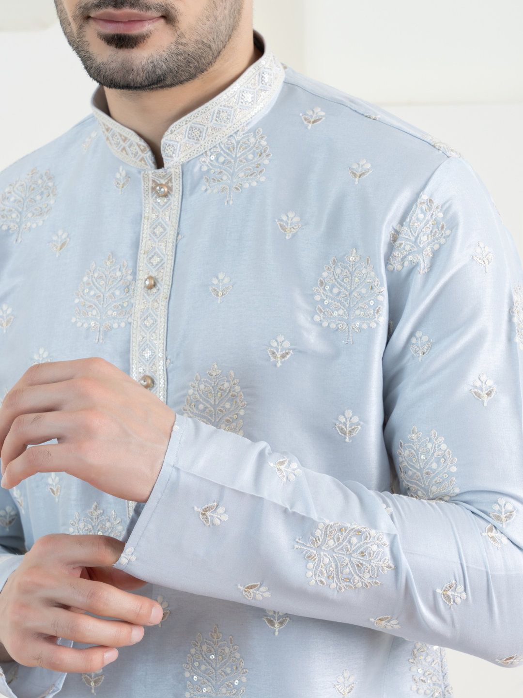 Sky Blue Embroidered Kurta Trouser Set