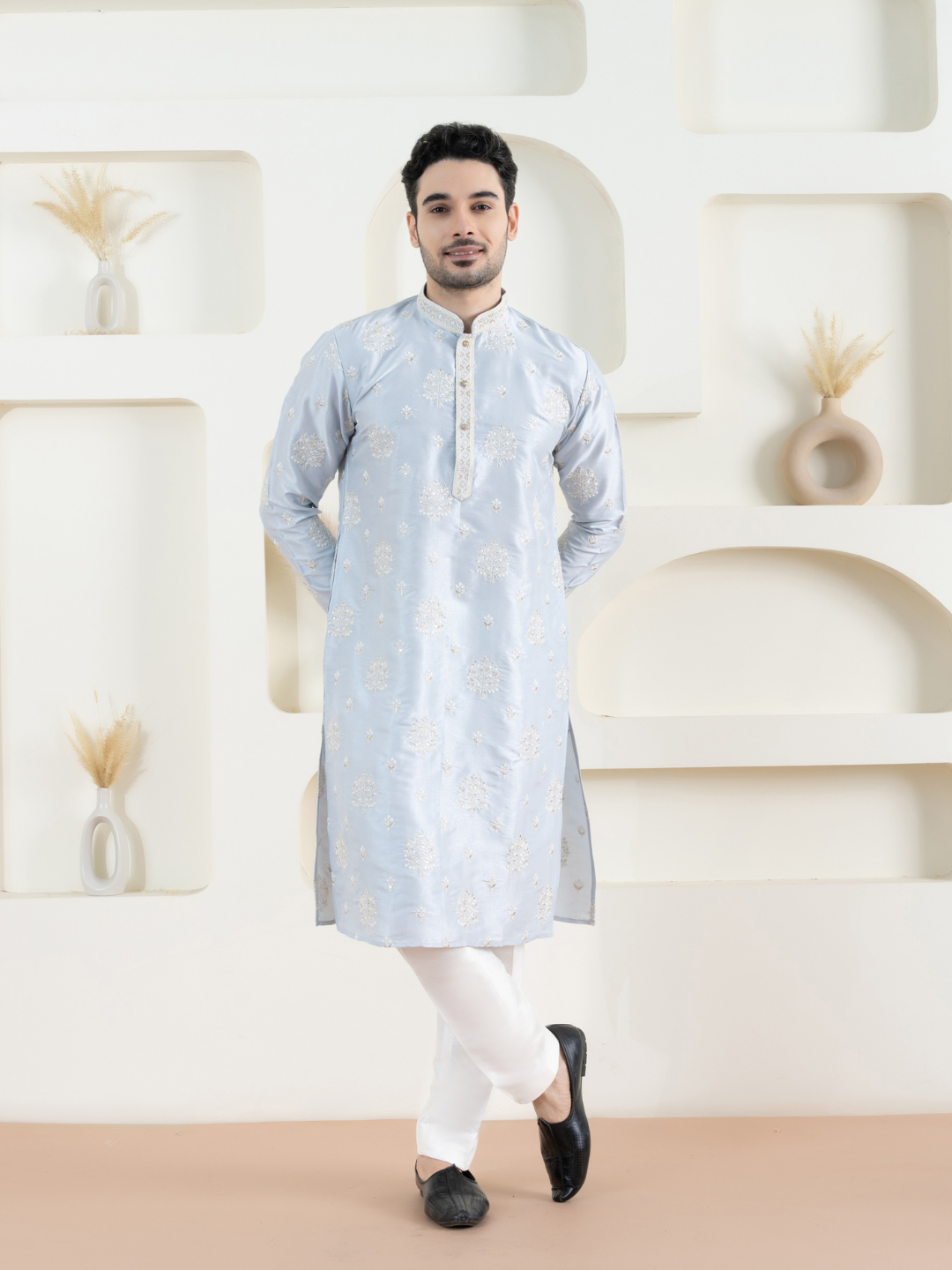 Sky Blue Embroidered Kurta Trouser Set