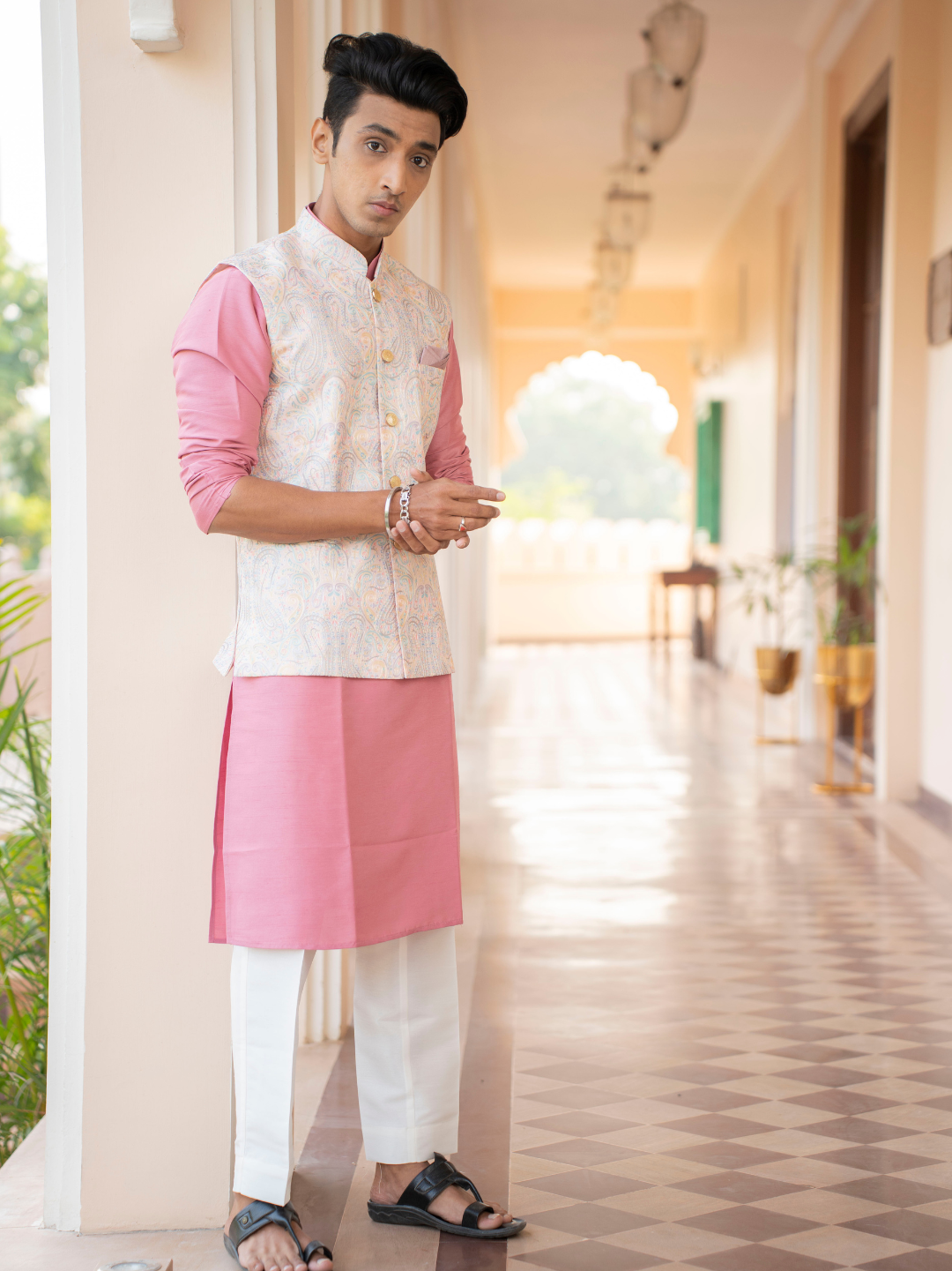 Rose Pink Kurta Nehru Jacket Set