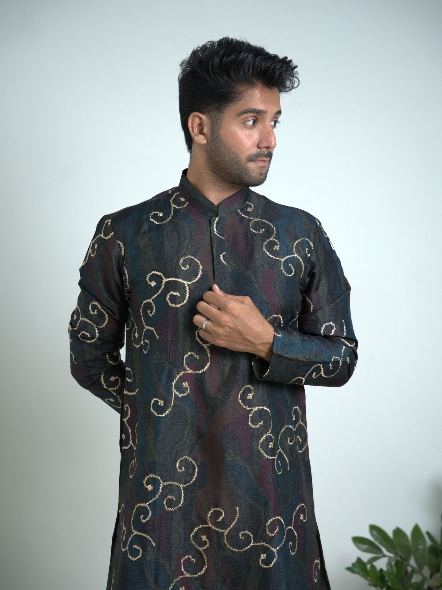 Tusser silk with zari Embroidery kurta trouser set