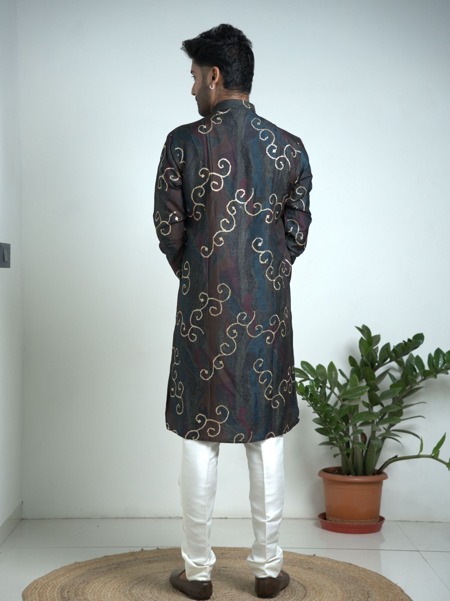 Tusser silk with zari Embroidery kurta trouser set