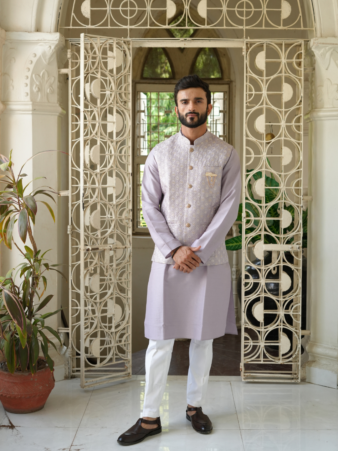Lilac Kurta Nehru Jacket Trouser Set