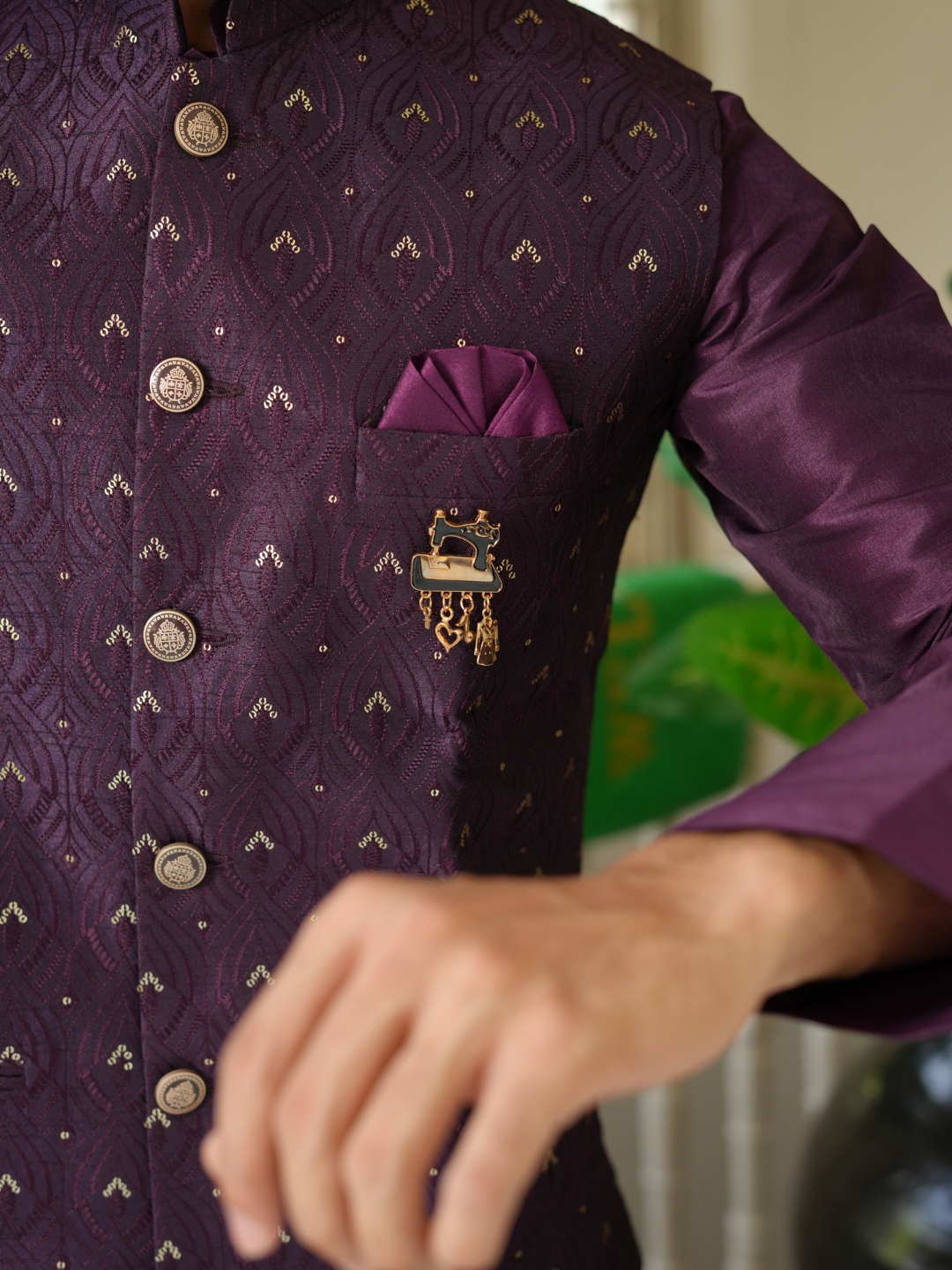 Purple Kurta Nehru Jacket Trouser Set
