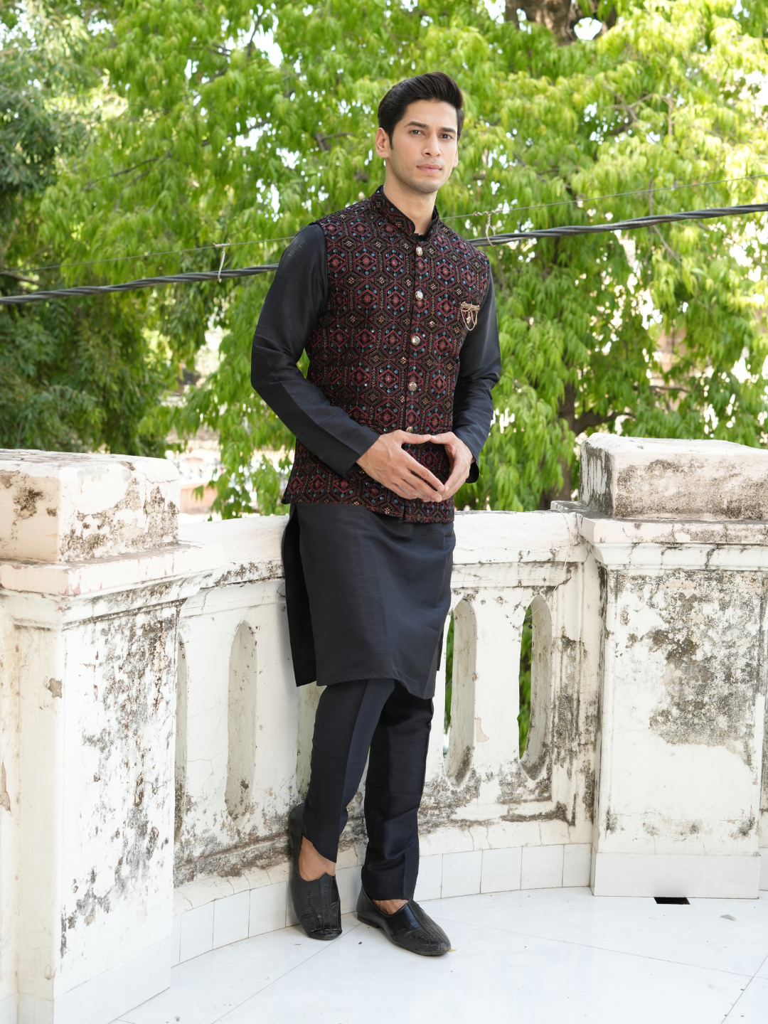 Black Kurta Velvet Nehru Jacket Trouser Set