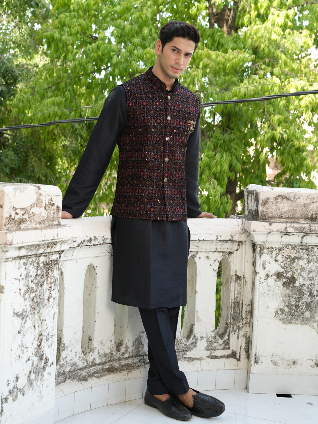 Black Kurta Velvet Nehru Jacket Trouser Set