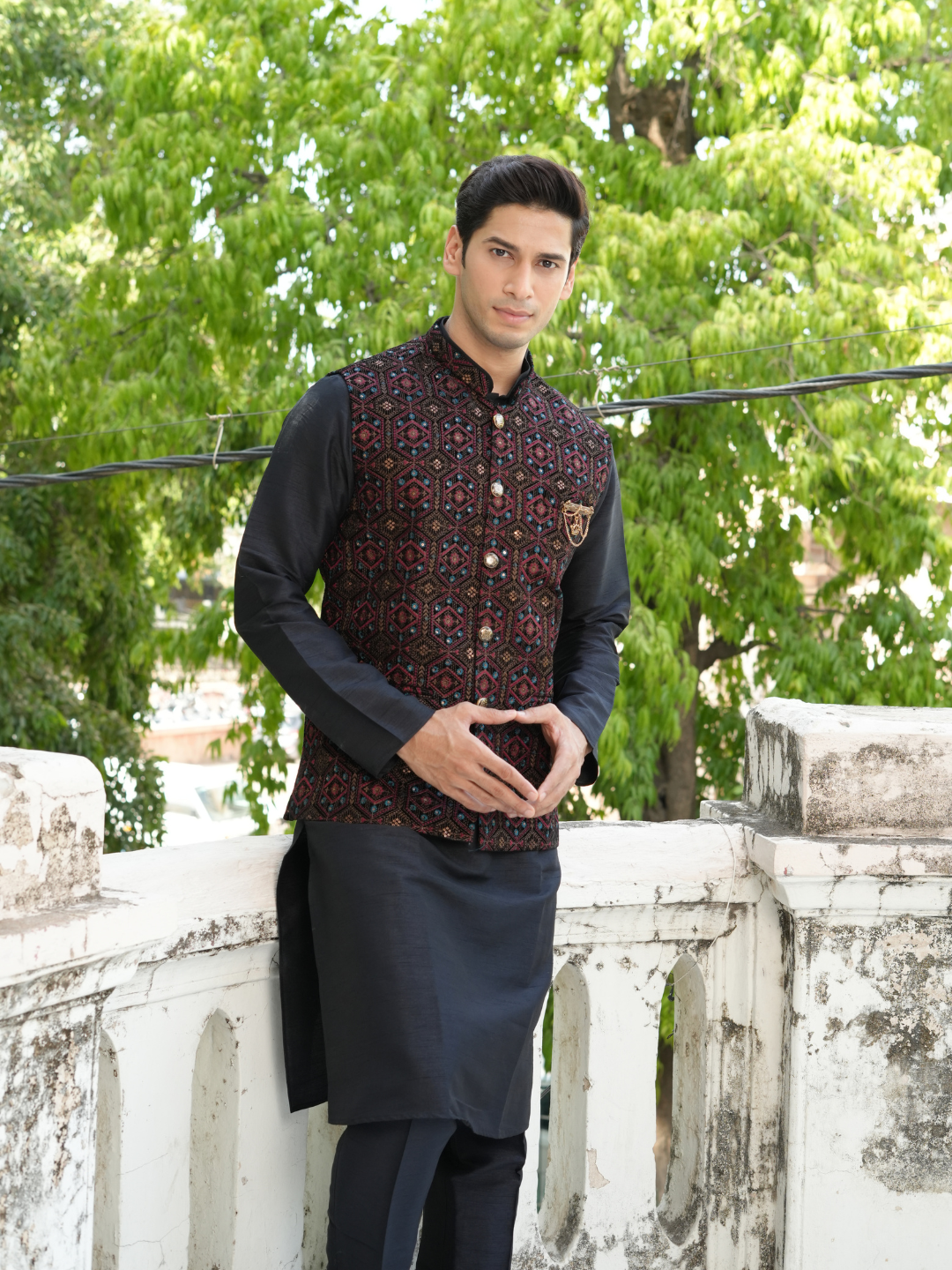 Black Kurta Velvet Nehru Jacket Trouser Set