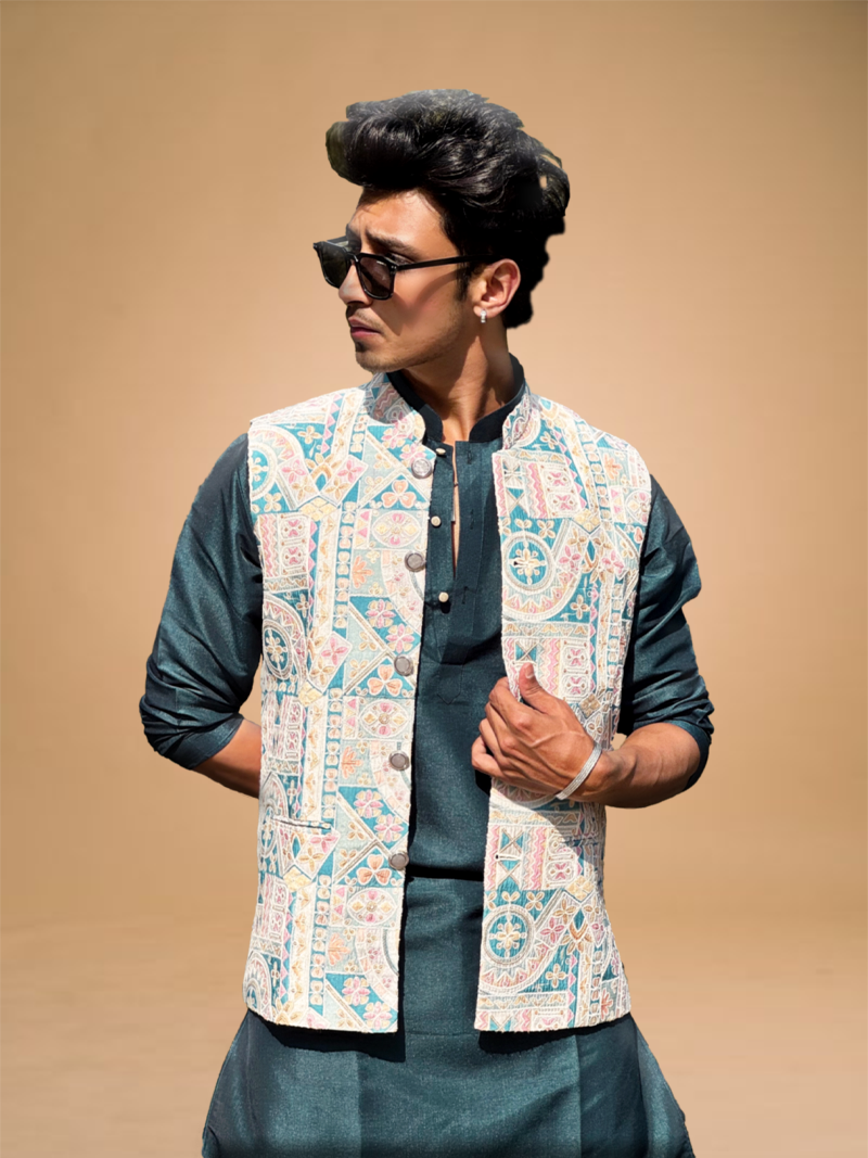 Position Print Kurta Koti Set