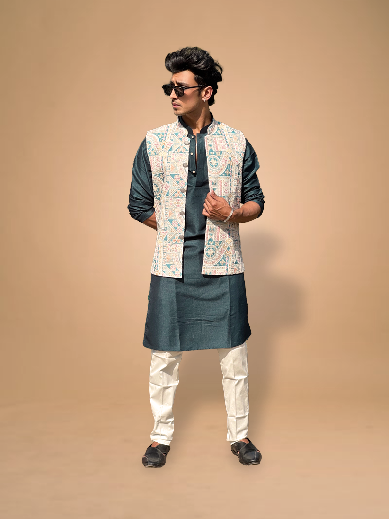 Position Print Kurta Koti Set