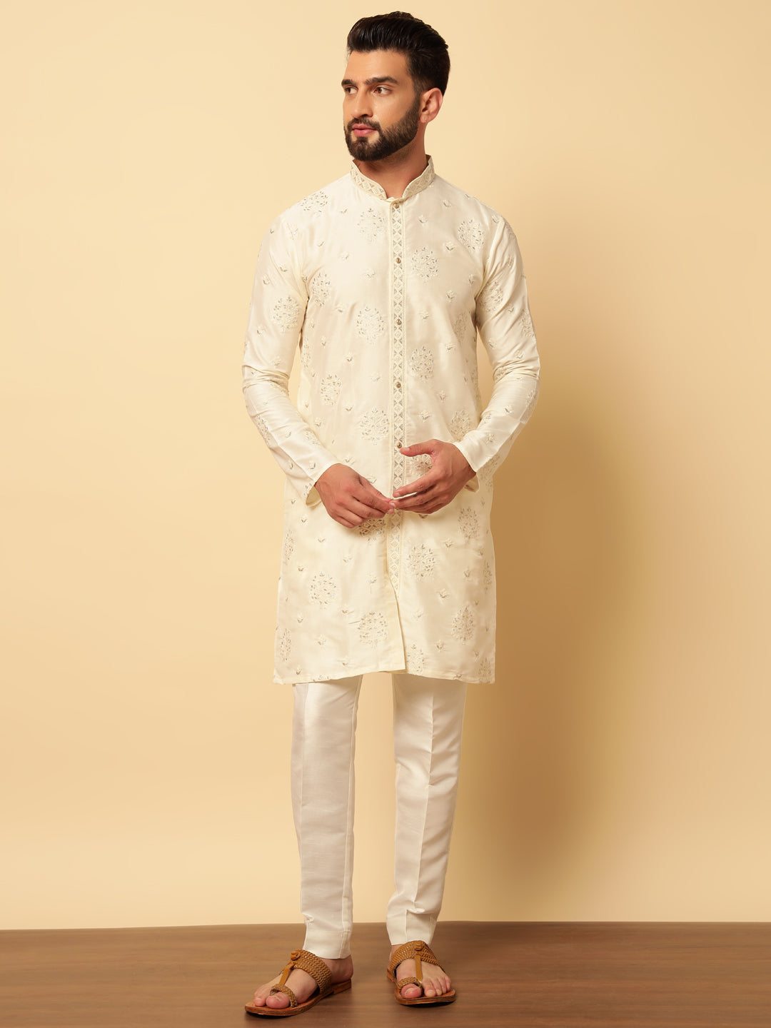 Magnet Men's Silk Embroidered Kurta Trouser Set