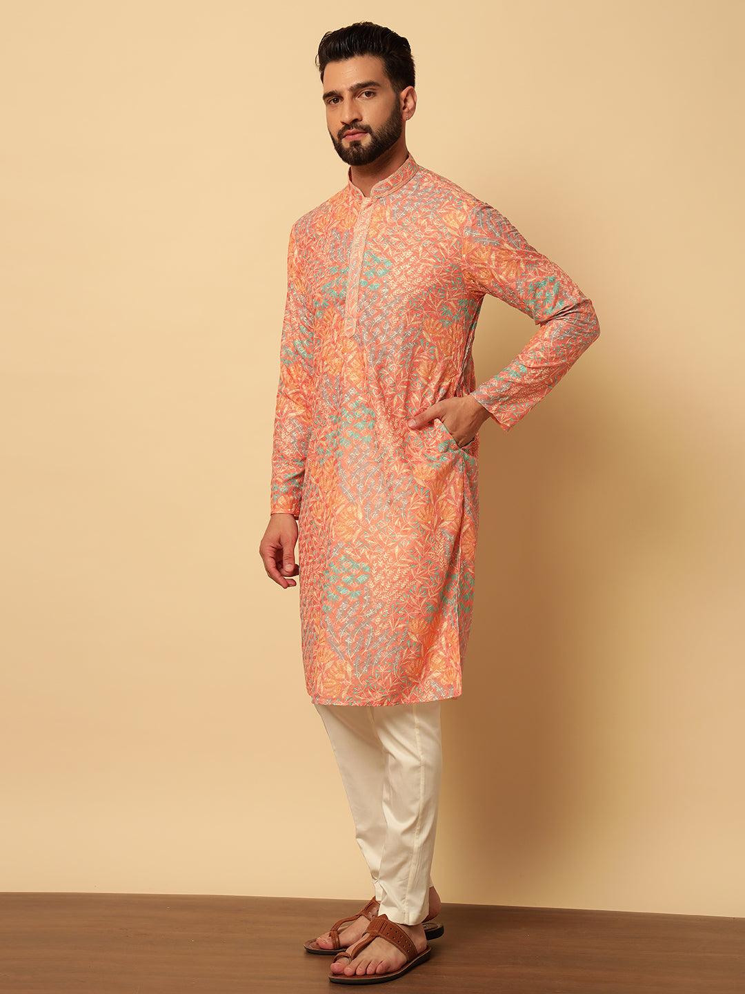 Magnet Men's Multi Lucknowi Kurta Trouser Set