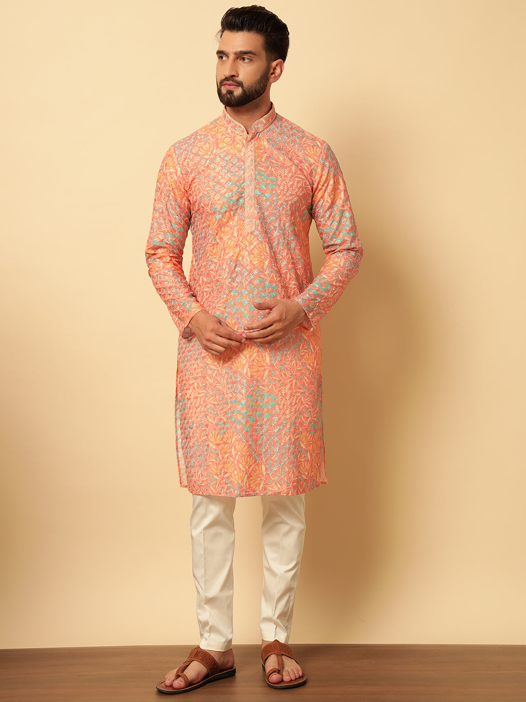 Magnet Men's Multi Lucknowi Kurta Trouser Set