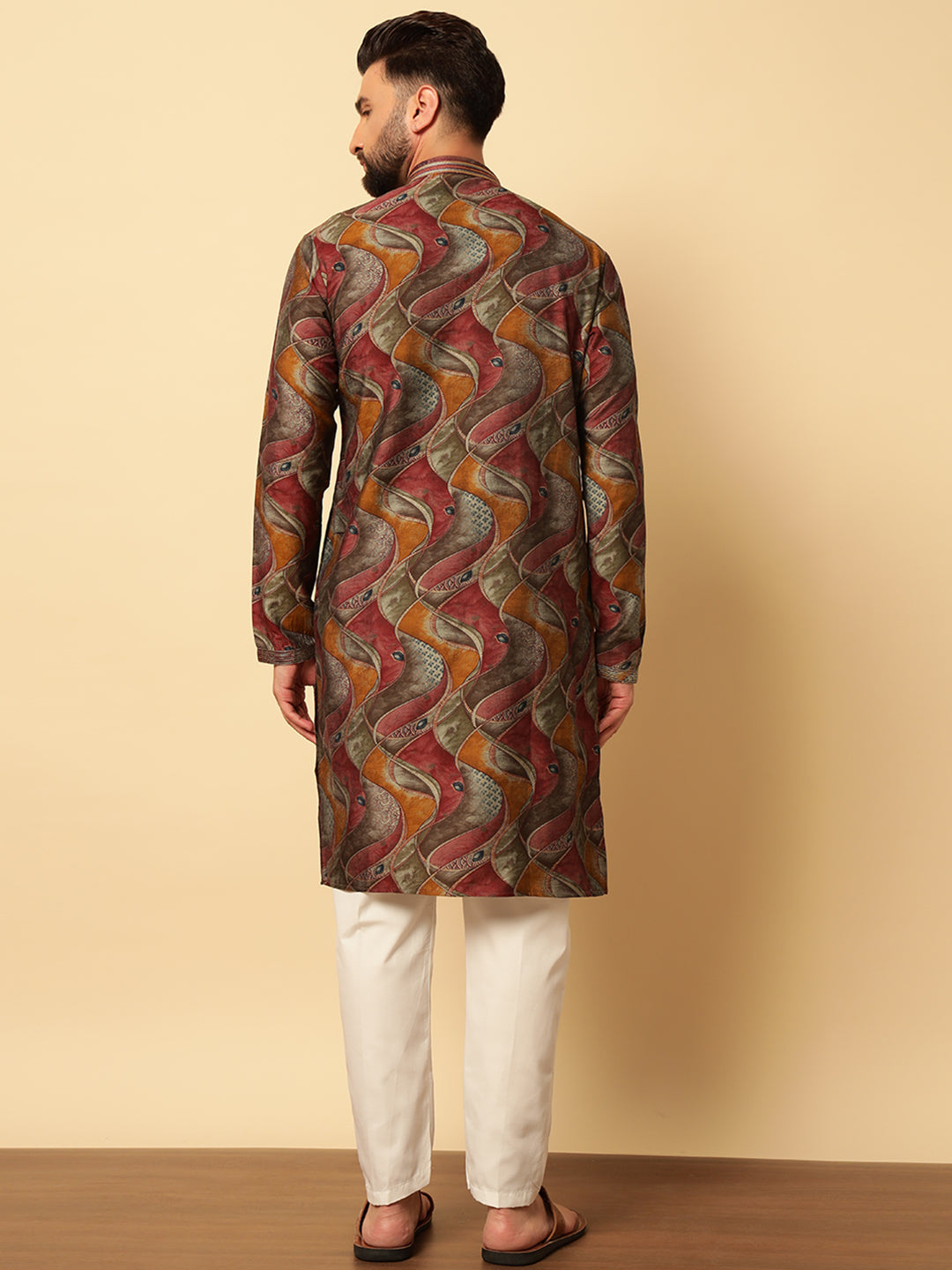 Magnet Men's Marron Printed Kurta Set