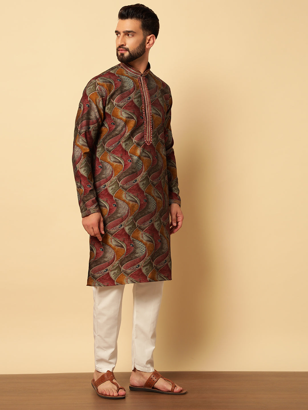 Magnet Men's Marron Printed Kurta Set