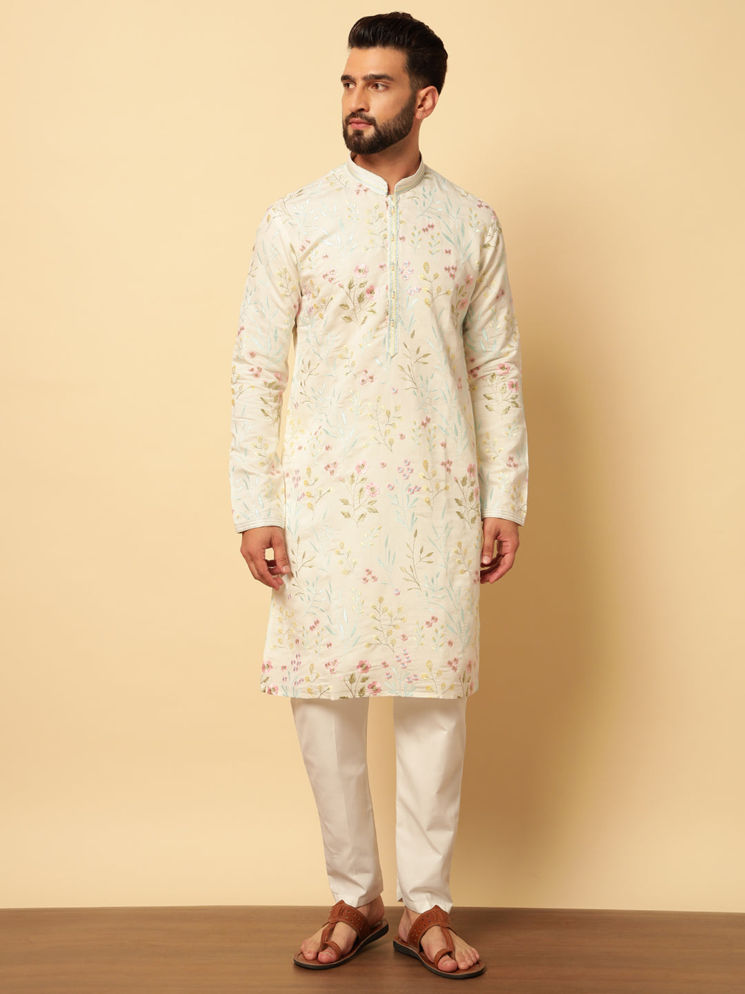 Magnet Men's Embroidered Multi Print Kurta Set