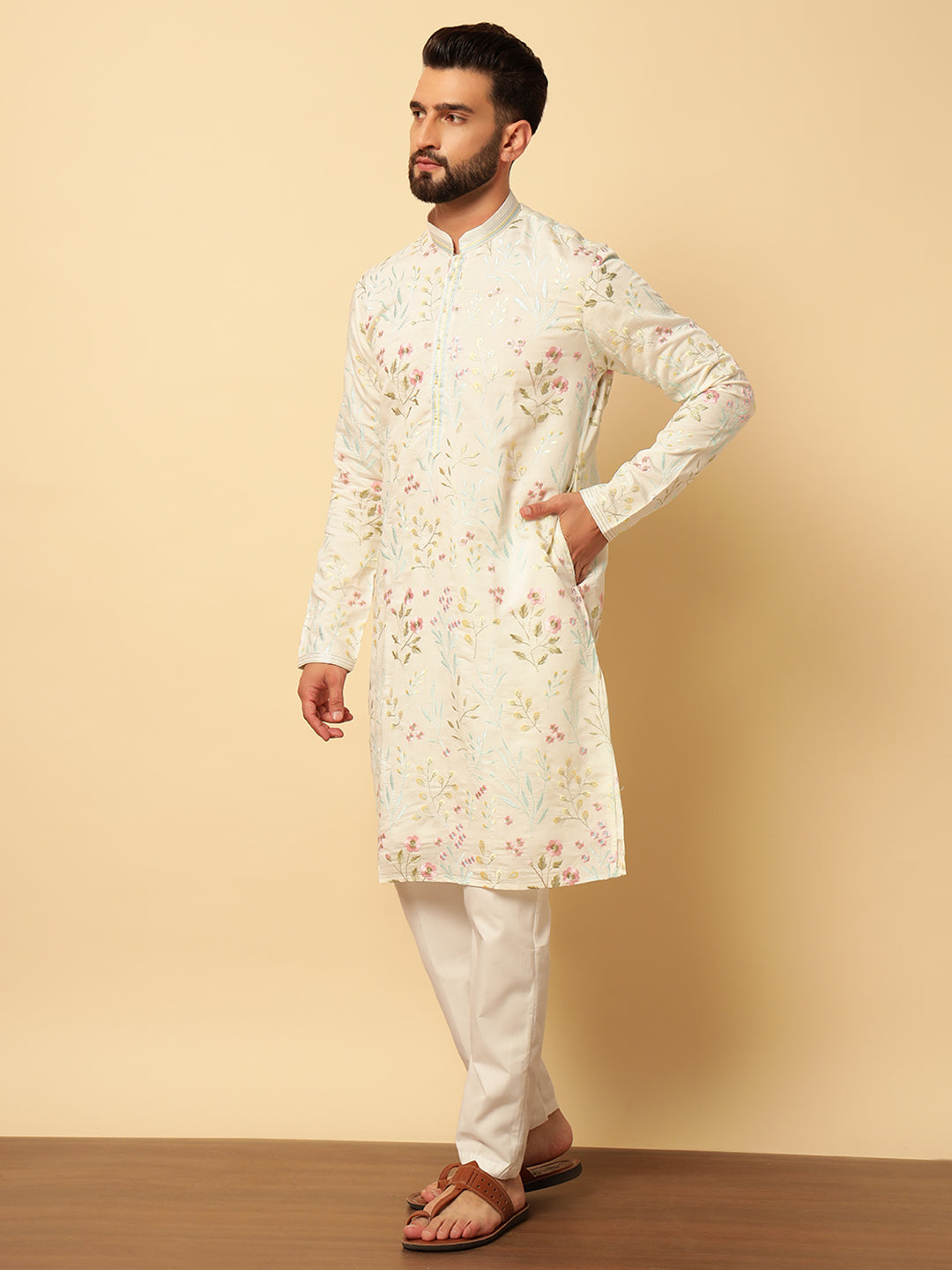 Magnet Men's Embroidered Multi Print Kurta Set