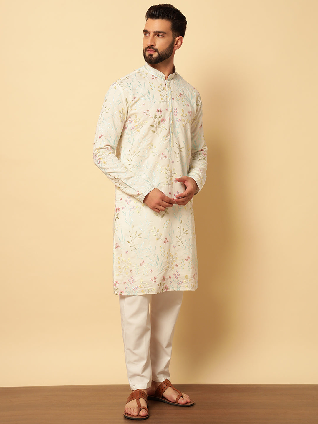 Magnet Men's Embroidered Multi Print Kurta Set